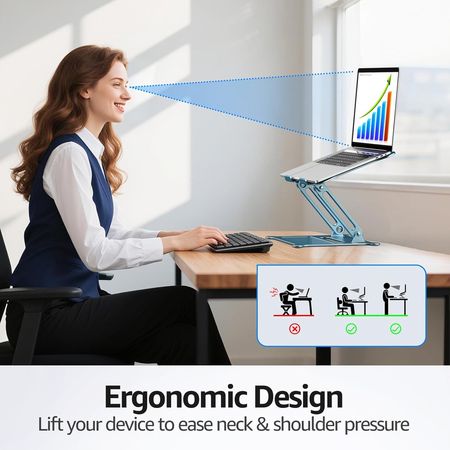 Urmust Laptop Notebook Stand Holder Adjustable Ultrabook Stand Riser Portable Compatible with MacBook Air Pro HP Dell XPS Lenovo All laptops 10-15.6"(Blue)