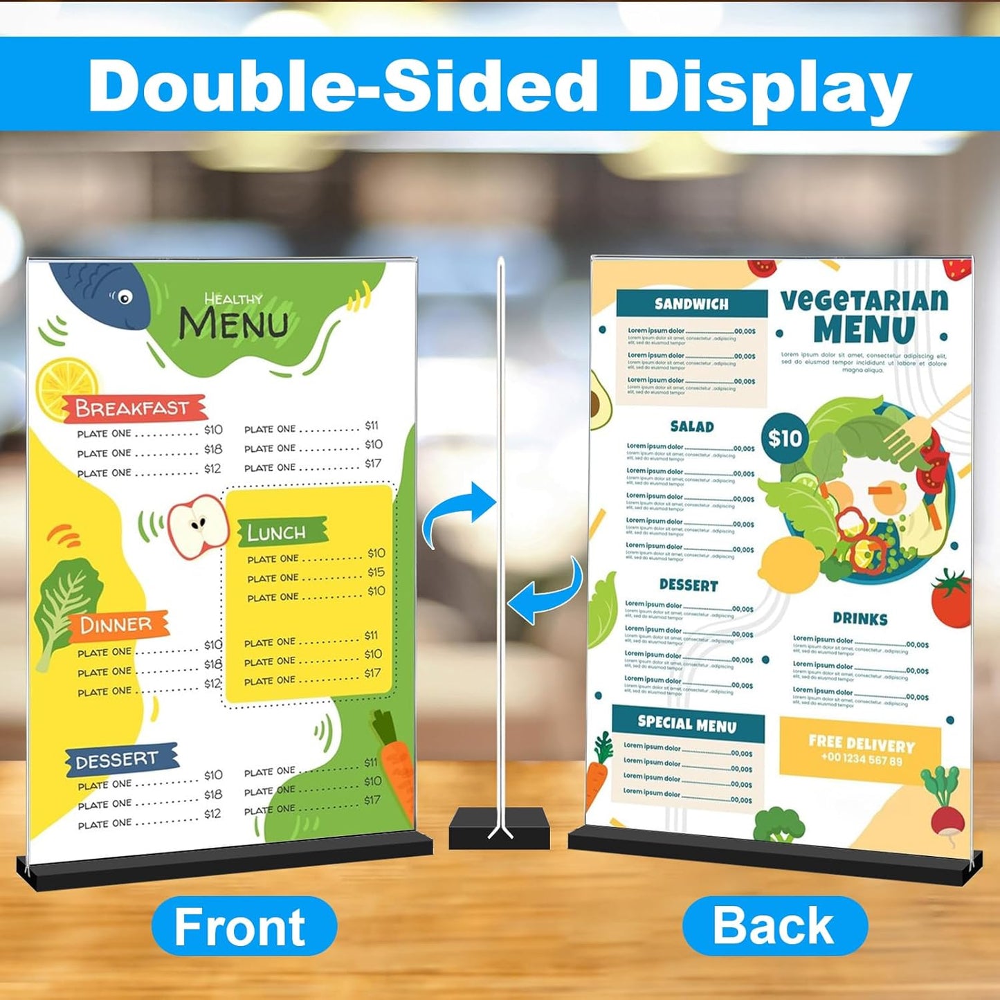 EHWINE 6 Pack Acrylic Sign Holder 8.5 x 11, Double-Sided Stand up Table Top Sign Holders, Clear Acrylic Picture Frame Menu Flyer Paper Holder Display Stand for Office Business Store Wedding Party(Black Base)