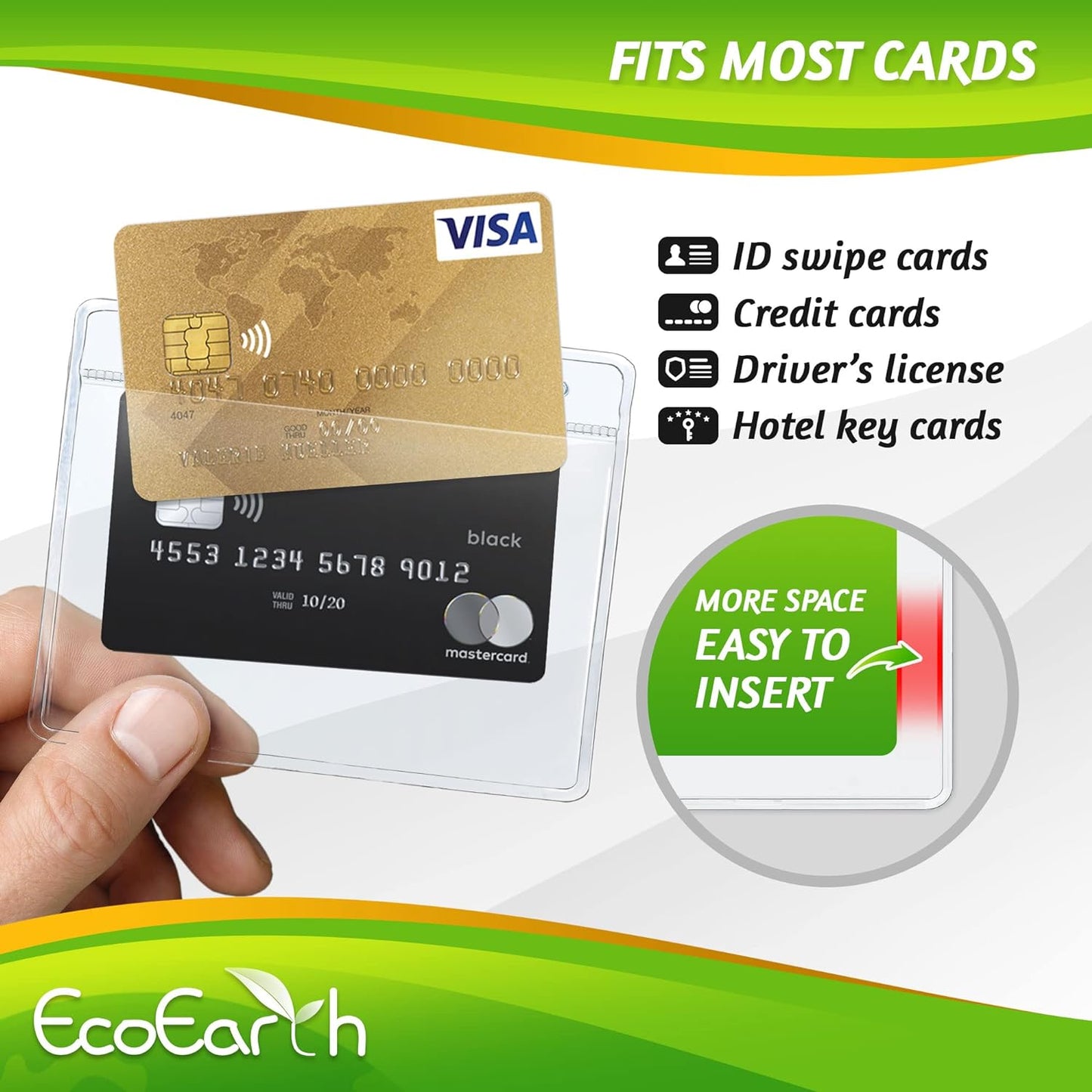 EcoEarth Horizontal Card Protector with Soft Edge (Large 4x3, 100 Pack) Clear Plastic Pouch for ID Name Badge Holders, Conference Nametag Sleeves, No Zipper for Quick and Easy Loading of Card Inserts