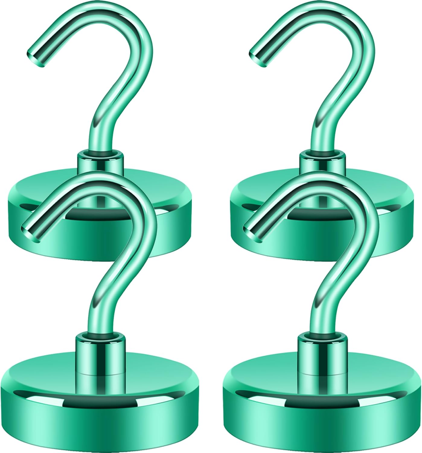 Neosmuk Magnetic Hooks Heavy Duty,Strong Magnet with Hook for Fridge, Super Neodymium Extra Strength Industrial Hooks for Hanging, Magnetic Hanger for Toolbox, Cruise, Grill(Green,4 Pack)