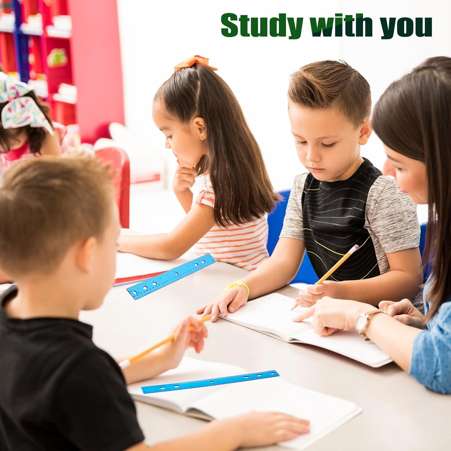 28 Pack Plastic Ruler 12 Inch Transparent Rulers - Metric Bulk for Kids School Office Classroom, Blue