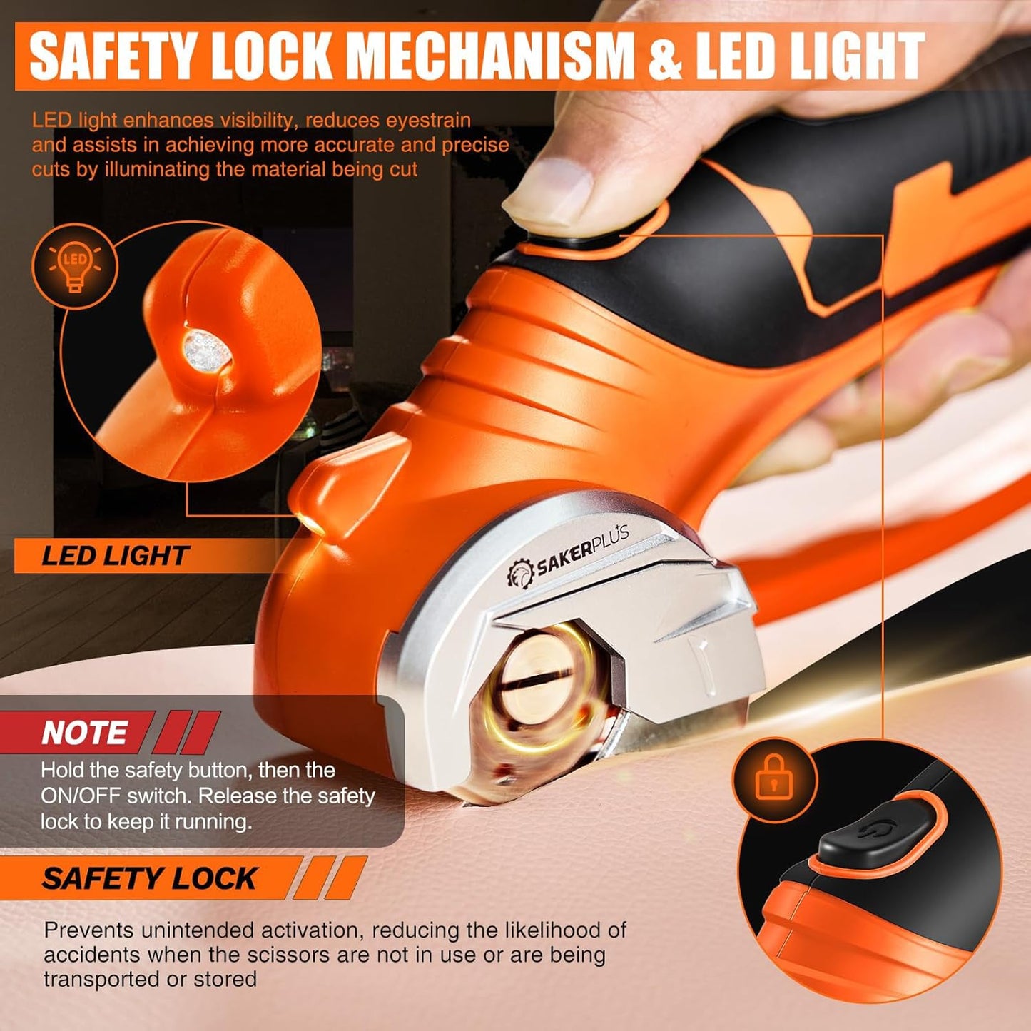 Cordless Electric Scissors,4V Rechargeable Cardboard Box Cutter Heavy Duty Fabric Scissor with Safety Lock & LED Light,Power Rotary Cutter for Leather Carpet Plastic Cutting,Sewing,Crafting