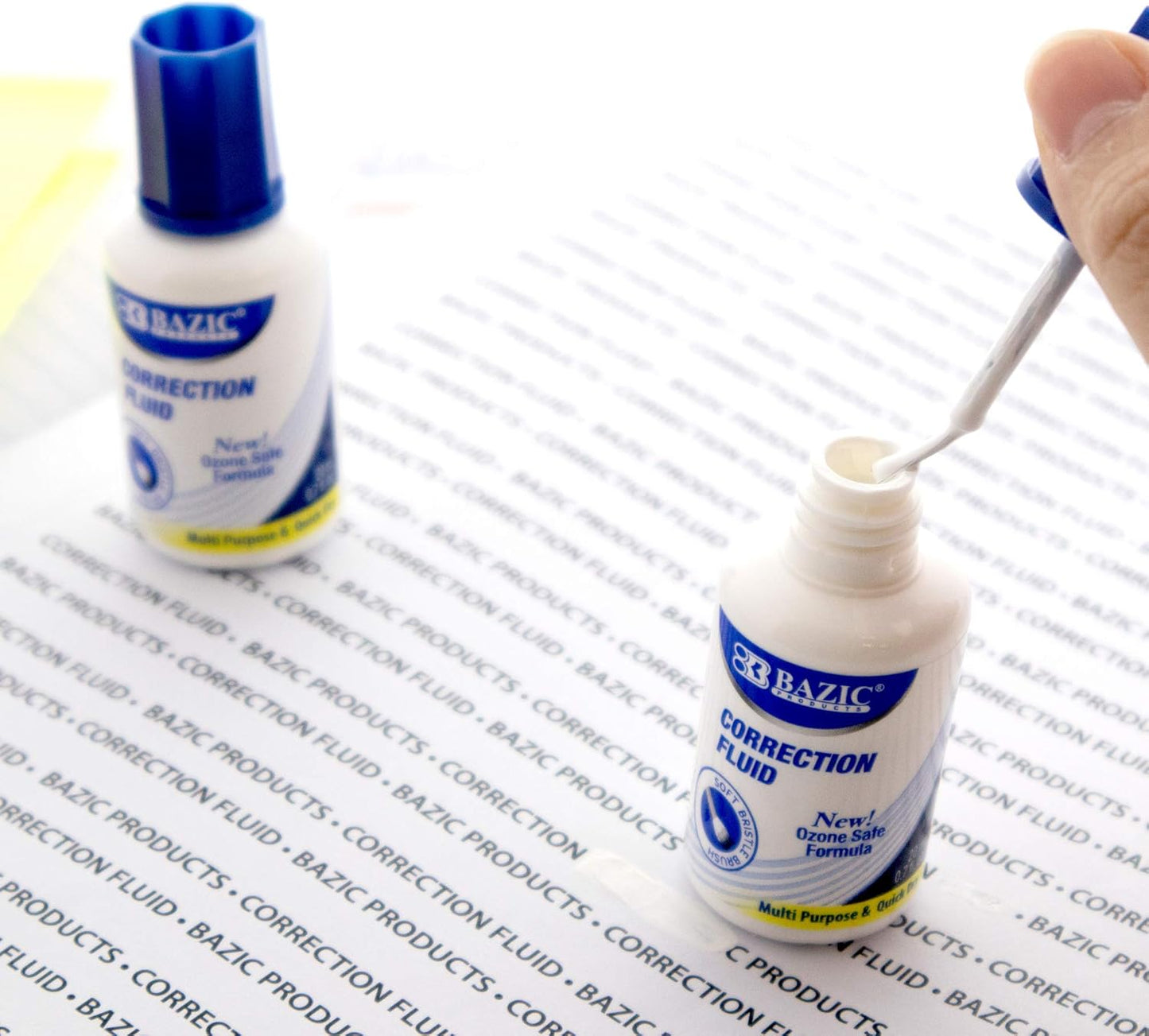 BAZIC Correction Fluid (0.7 oz / 20 ml), Soft Bristle Brush Applicator, Instant Corrections Pen White Out Wipe Out Liquid (2/Pack), 1-Pack