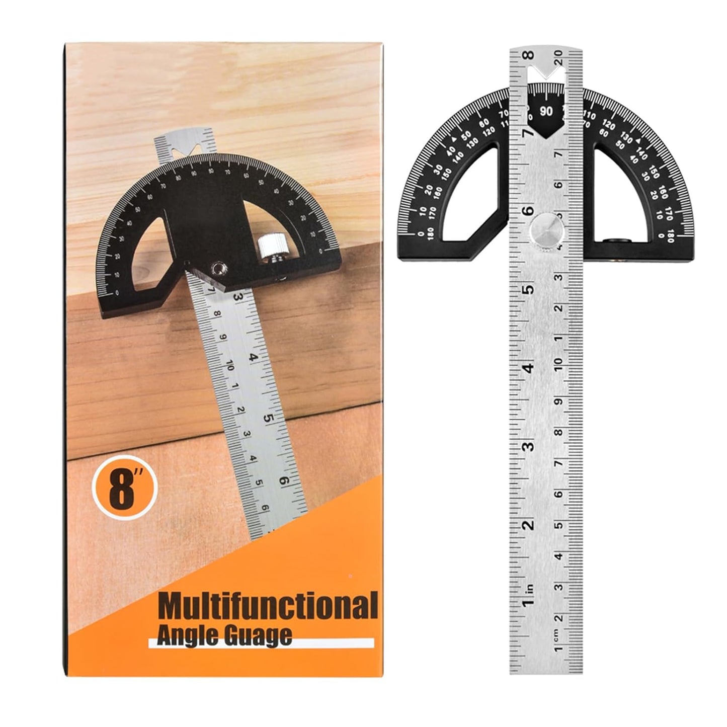 Protractor Angle Finder Stainless Steel Angle Ruler with 0-180 Degrees Adjustable Angle Square 8-Inch Woodworking Ruler for Woodworking/Carpenter/Construction/Measurement/Hobbyists