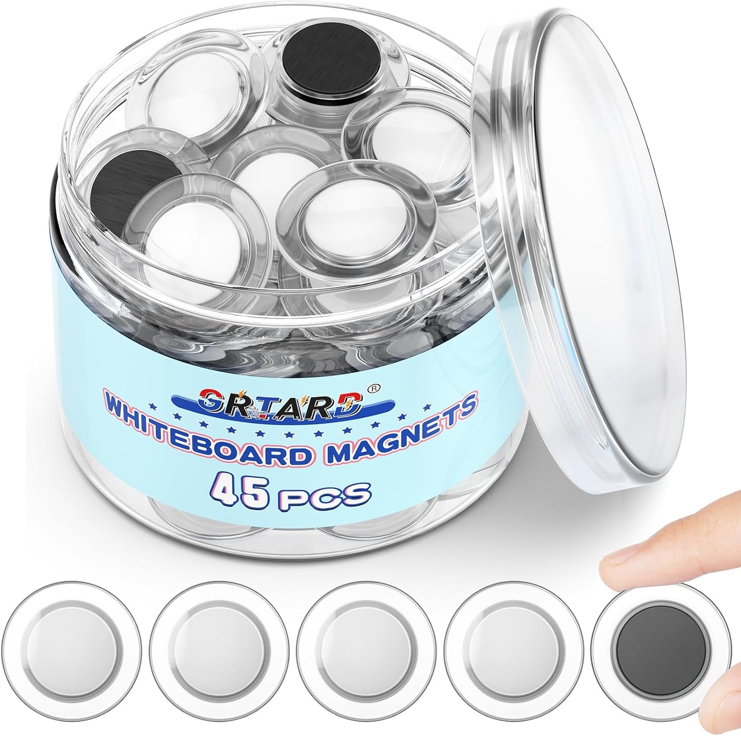 Grtard 45 Pcs Magnets for Whiteboard, Round Refrigerator Magnets Fridge Magnets Whiteboard Magnets, Dry Board Decorative Magnets Teacher Supplies for School, Home, Office (Clear, 3cm/1.18 inch)