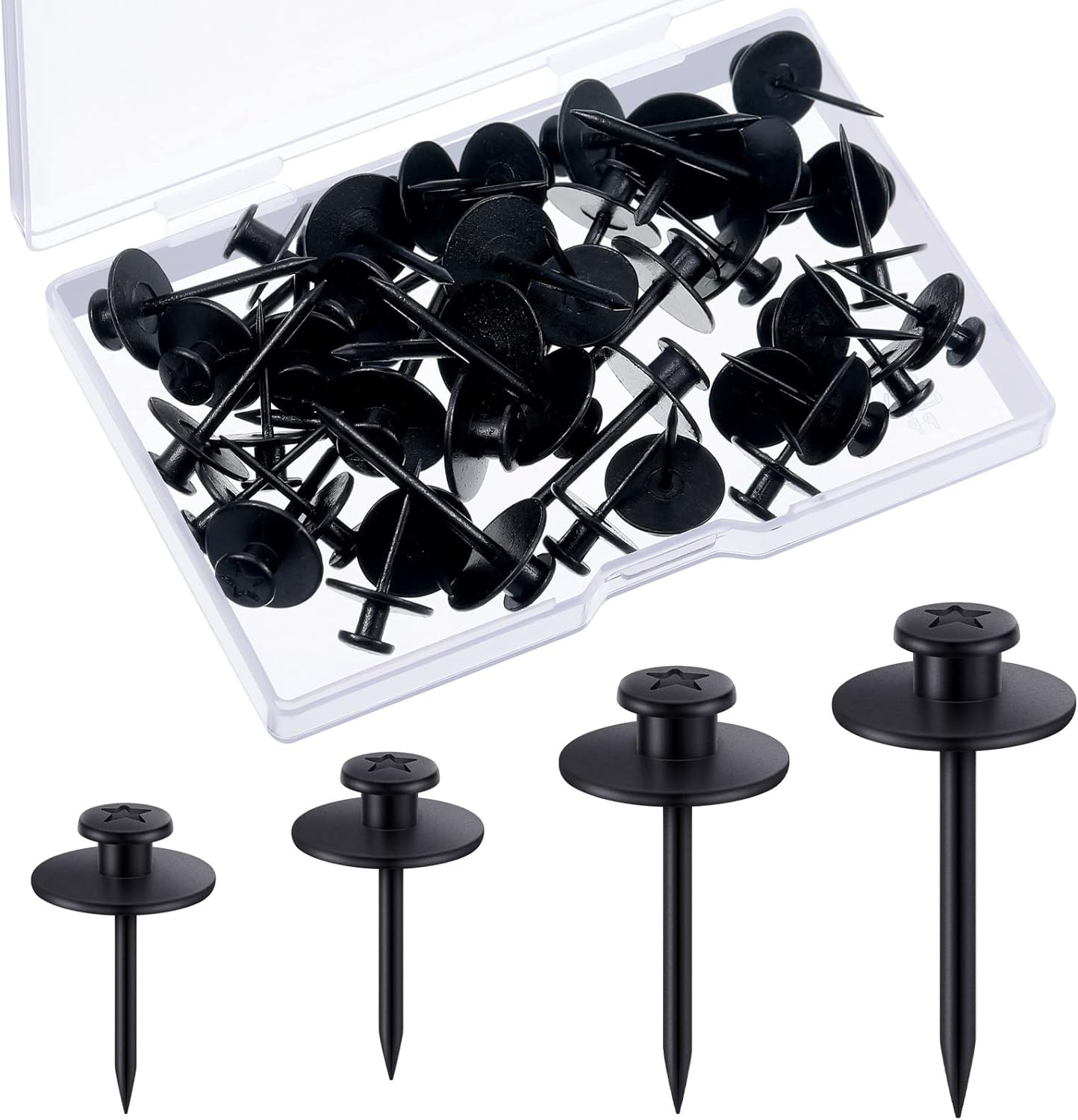 Zhengmy 40 Pcs Double Headed Picture Hangers Nails 4 Size Long Thumb Tacks Wall Nails for Hanging Pictures Decorative Push Pins Hooks for Drywall Photo Office Home Decor, 20/30/ 40/ 50lb(Black)