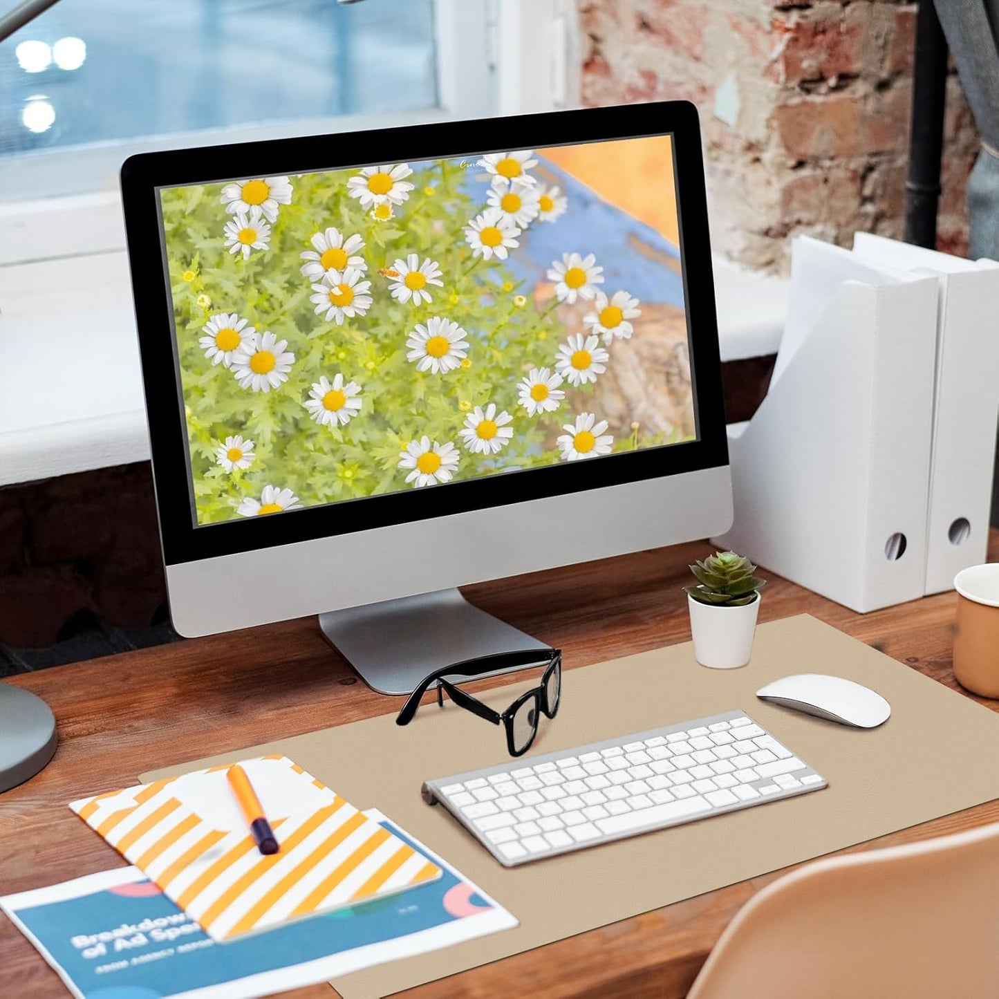 Bloss Beige Desk Mat 23.6" x 13.8", Desk Matt for Desktop, Large Leather Mouse Pad Waterproof, Computer Mat for Office Work/Home/Decor/Protector