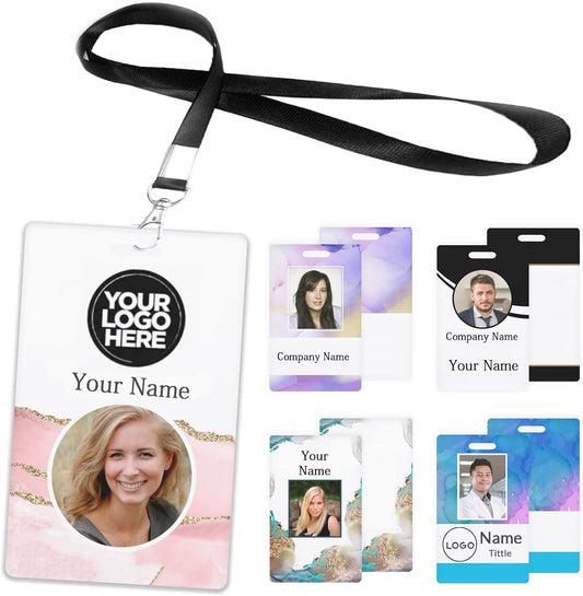 Custom Id Badge, Personalized Employee Photo Identification Card with Lanyard, Durable ID Card for Office Worker Doctor Nurse Student-Vertical-Template6