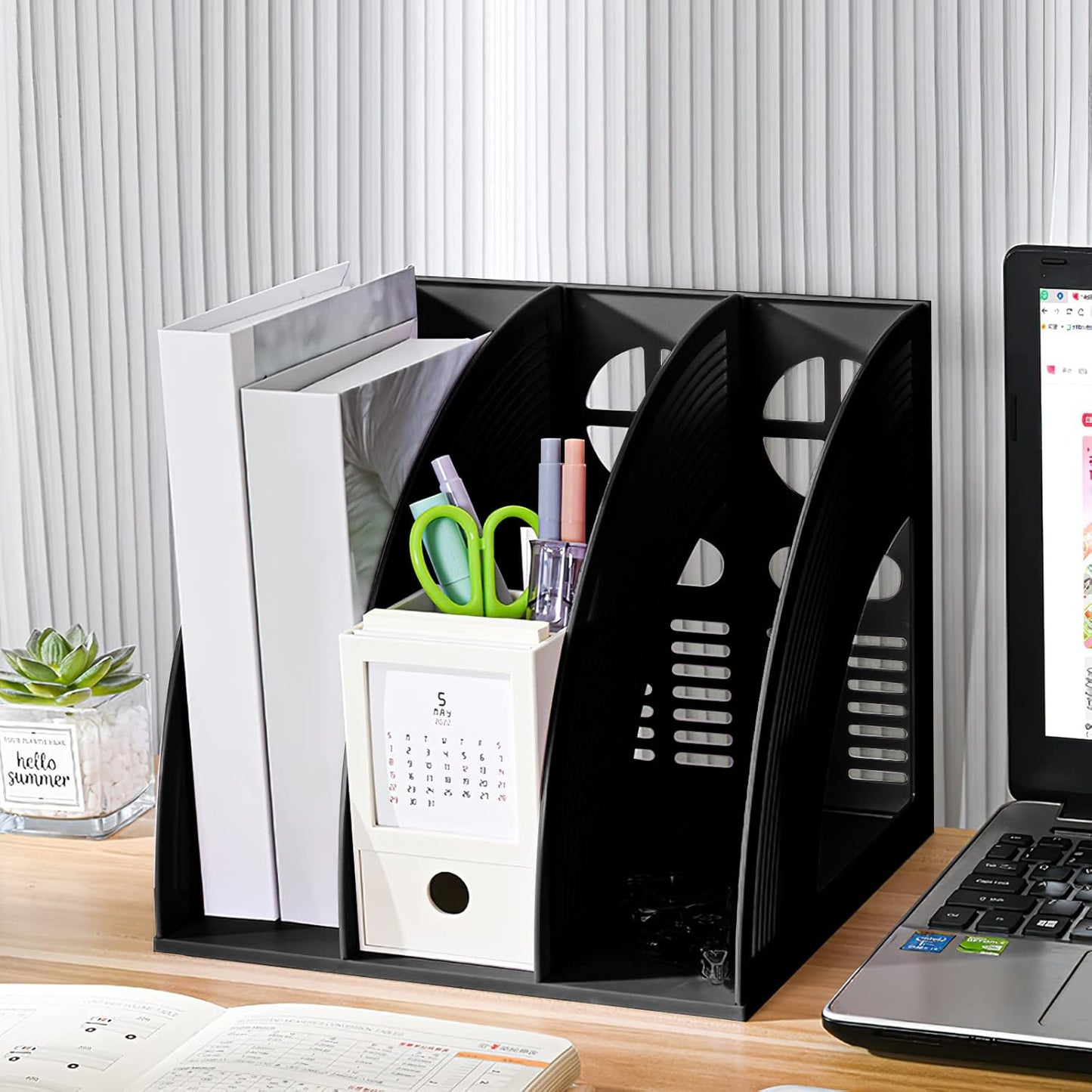 SAYEEC Desk Organizer File Magazine Storage Holder with 3 Vertical Compartments Rack Magazine Divider for Office Organization Home Workspace,Black