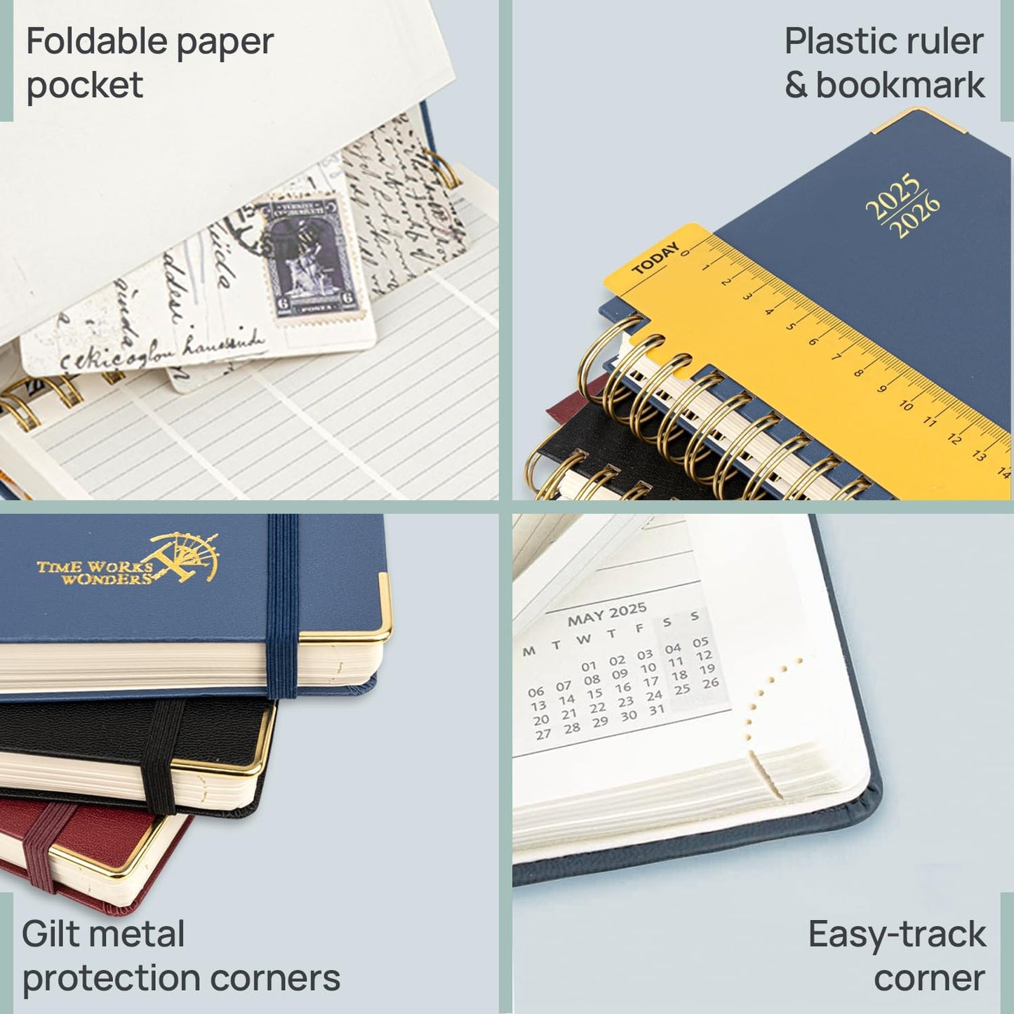 POPRUN Academic Daily Planner 2025-2026 One Page A Day - [A4 Large Size 8.25" x 12" - Spiral Hard Cover], Appointment Book (July 2025 - June 2026) with Monthly Calendar - Midnight Green