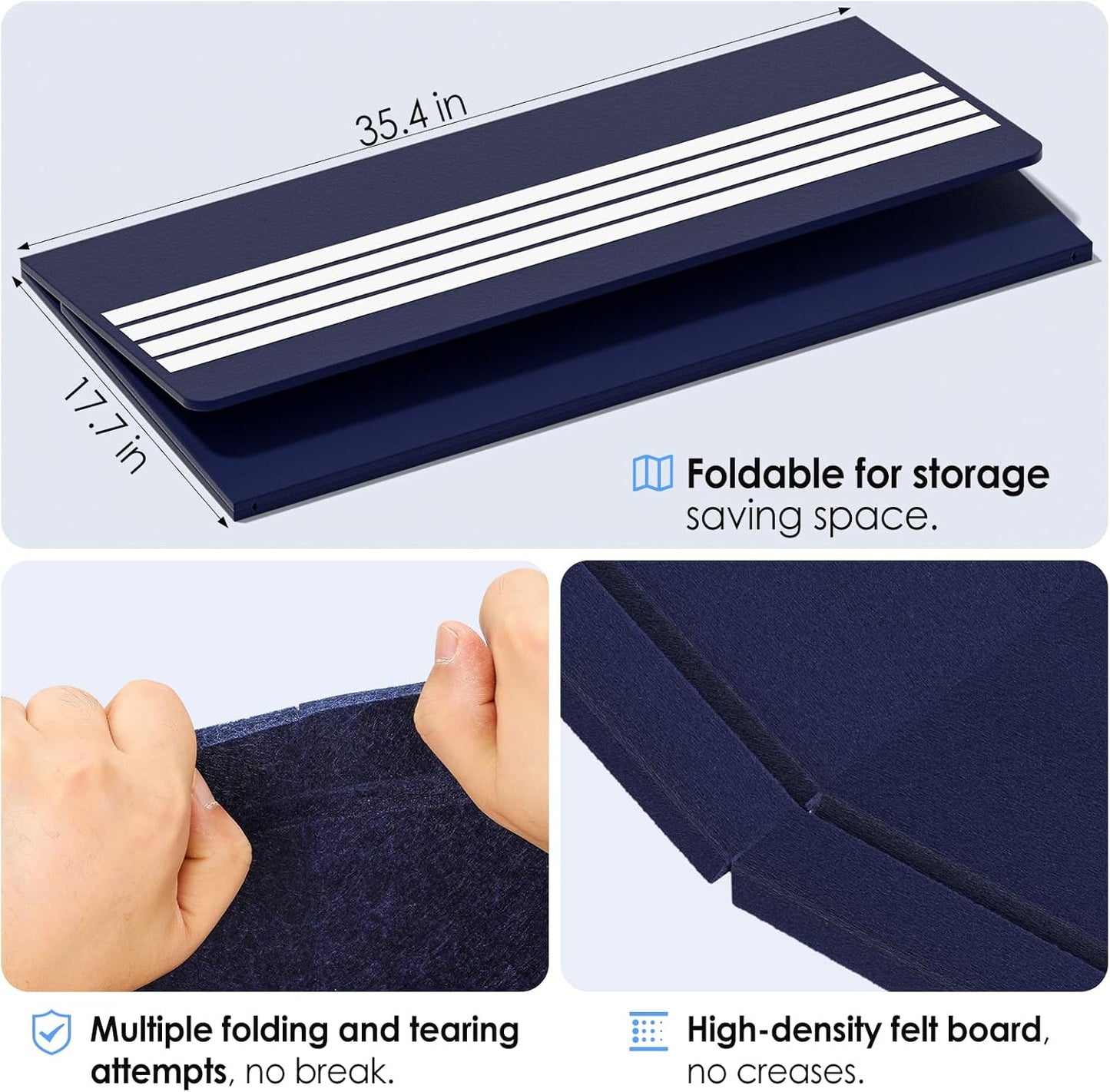 MaxGear Large Bulletin Board 48" x 36", Foldable Felt Board Vision Board Supplies, Cork Board for Office, Home, School, Small Pin Boards for Walls Decorative Display Board Dark Blue