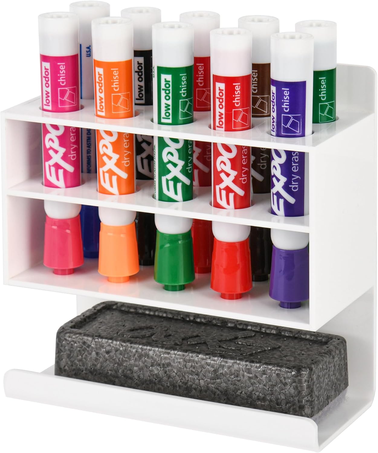 Dry Erase Marker Holder, Wall Mounted Acrylic Marker Holder with 10 Slots, Sticky Pen Storage for Classroom Organization, Whiteboard, Office, White