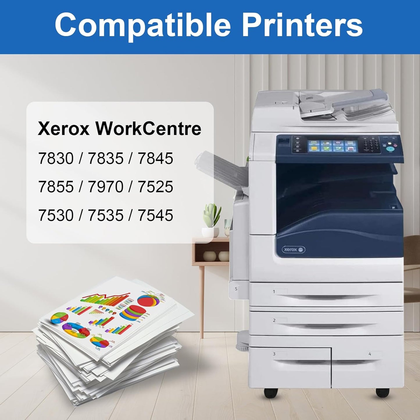 LEDES 7525 Toner Cartridge Compatible Replacement for Xerox WorkCentre 7830 7835 7845 7855 7970 7525 7530 7535 7545 7556 Printer(BK,M,C,Y)