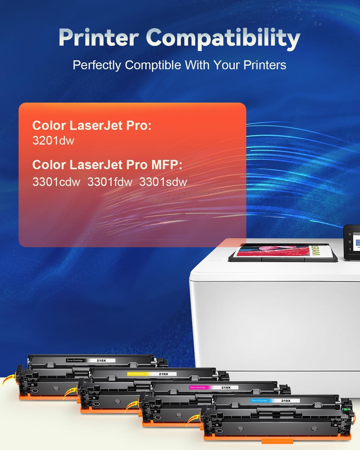 218X Toner Cartridges 4 Pack High Yield (with Chip) Compatible Replacement for HP 218X 218A for Color Laserjet Pro 3201dw MFP 3301fdw 3301cdw 3301sdw Printer Ink Set W2180X(Black Cyan Yellow Magenta)