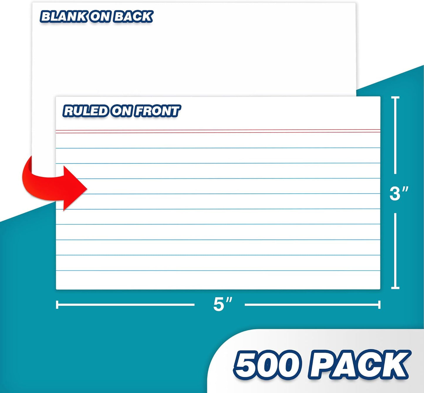 Chell Extra Heavyweight Ruled Index Cards 3x5 Inch, No Bleed-Through, 500 Count, Ruled Front and Blank Back, 74 lb. Cover Weight, White