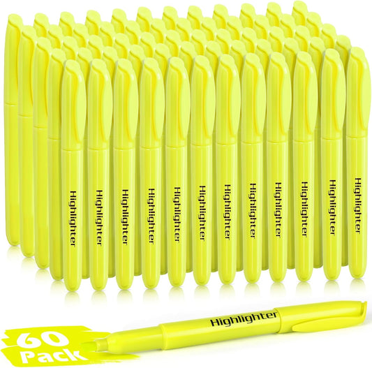 KIZZYEA Highlighters, 60 Pack Yellow Highlighters Bulk, Bright Color Chisel Tip & Dry-Quickly, No Bleed Highlighter Markers for Adult Kids, School Supplies for Teachers, Office Classroom Must Have