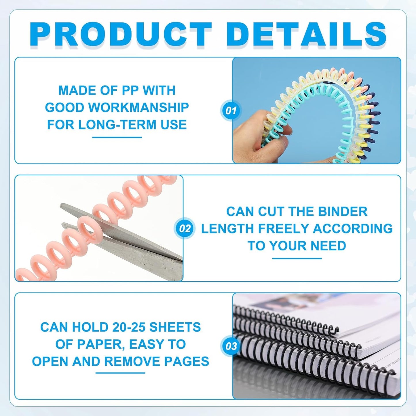 PATIKIL 8.5mm(0.3") Spiral Binder Ring,10 Pcs 30 Rings 25 Sheet Capacity Comb Binding Spines for Binding Paper Sheets Notebook Calendar Picture Album, Green