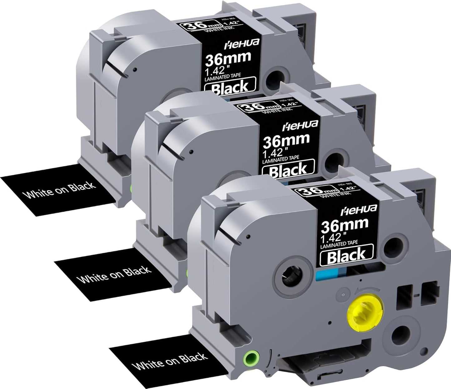 Hehua Tze Tz Tape 36mm 1.4 inch Laminated Black Tape Compatible for Brother P-Touch TZe-365 TZe365 TZ-365 TZ365 Label Tape for Ptouch PT 3600 530, 1.4'' x 26.2ft White on Black, 3 Pack