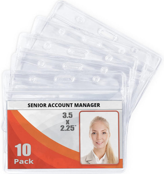 Mifflin-USA Horizontal ID Name Badge Holder (Clear, 3.5x2.25 Inches, 10 Pack), Waterproof and Resealable Plastic Card Holders