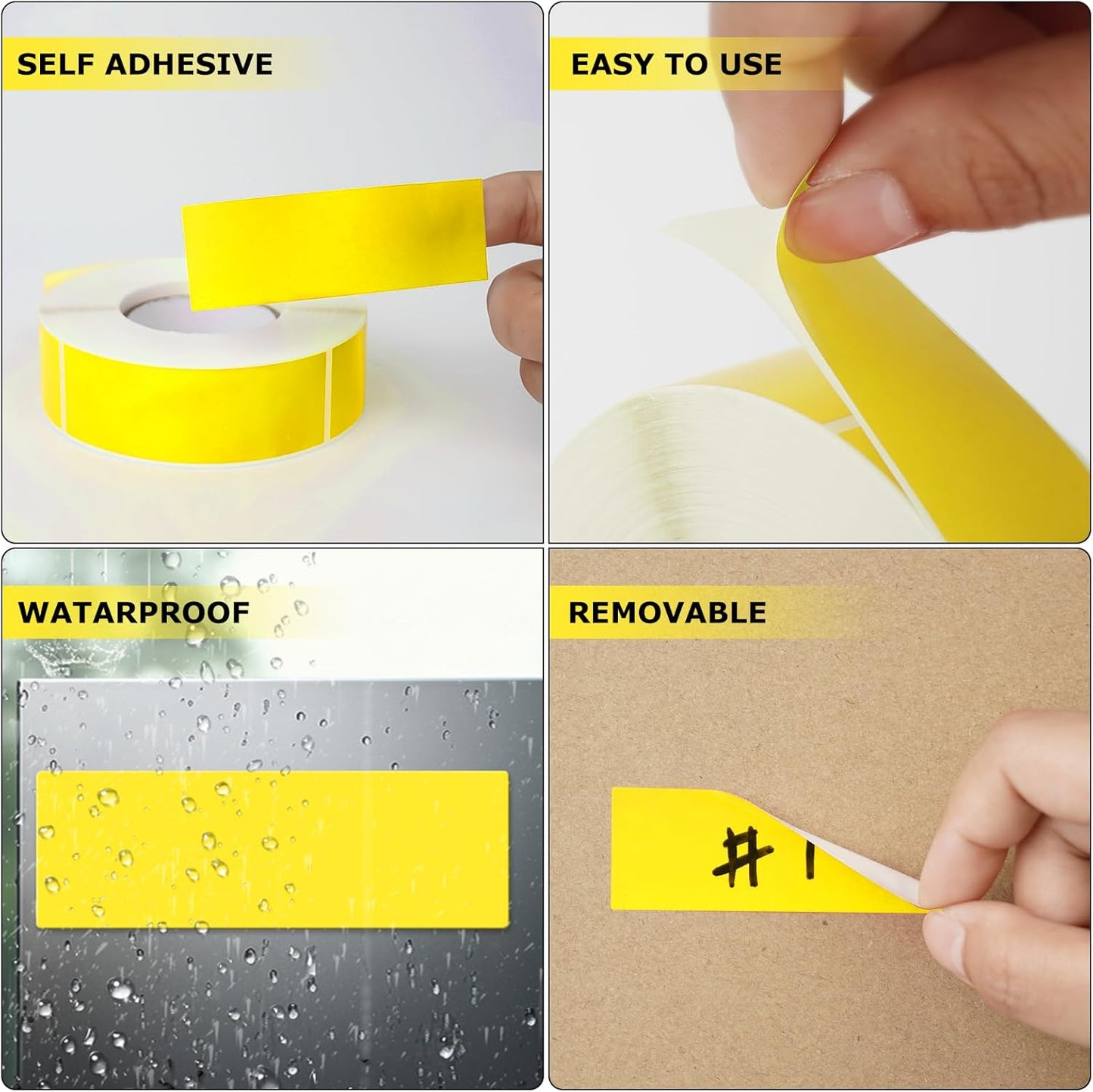 Yellow Rectangle Stickers 3 x 1 Inch Color Coding Labels Vinyl Roll Self-Adhesive Waterproof Removable 500 PCS