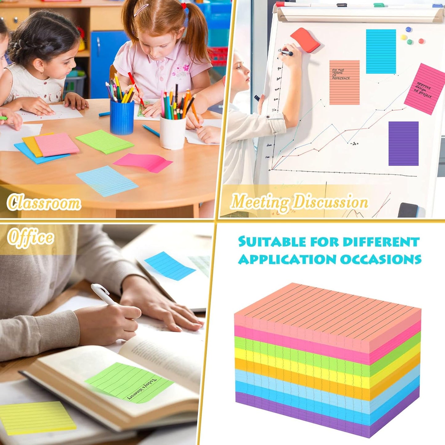 Yexiya 64 Pcs Lined Sticky Notes Self Stick Notes with Lines Bright Assorted Colors Sticky Pad for Home Office Products Post Memos, 1920 Sheets(4 x 6 Inch,Classic Color)