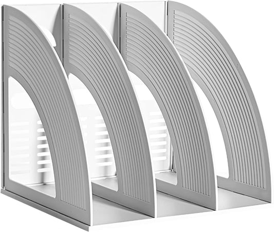 SAYEEC Magazine File Holders 3 Compartment Binder Stand Gray Magazine Storage Folder Desktop File Bookshelf Organizer Office Book Holder Rack for Office Home School
