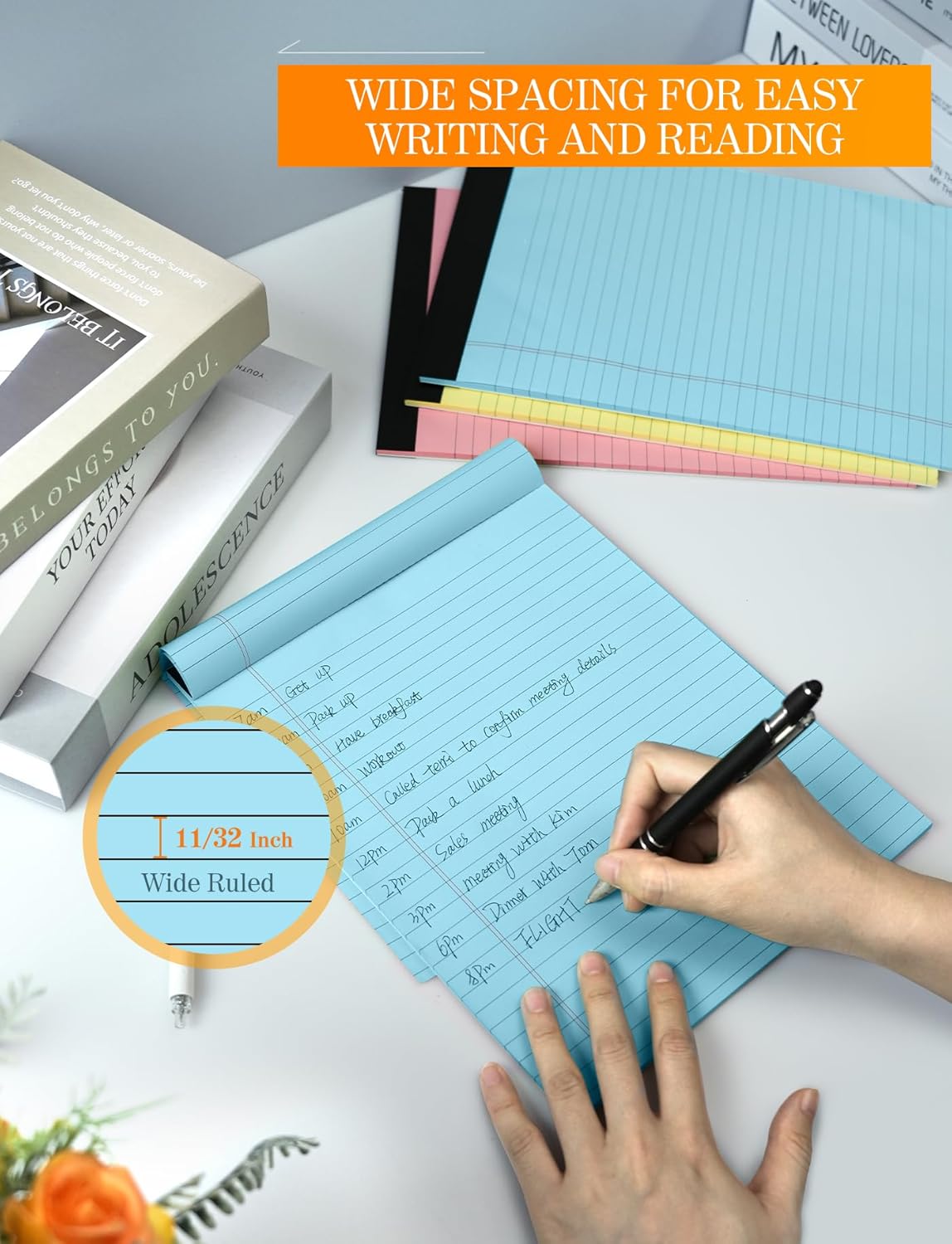 Colored Legal Pads 8.5 x 11, 2 Pack Pink Notebook Paper 8.5 x 11, Colored Note Pads 8.5 x 11 Notepad, Paper Pads 8.5 x 11 Writing Pads, Colored Lined Pads of Paper 8.5 x 11, Wide Ruled, 30 Sheets/Pad