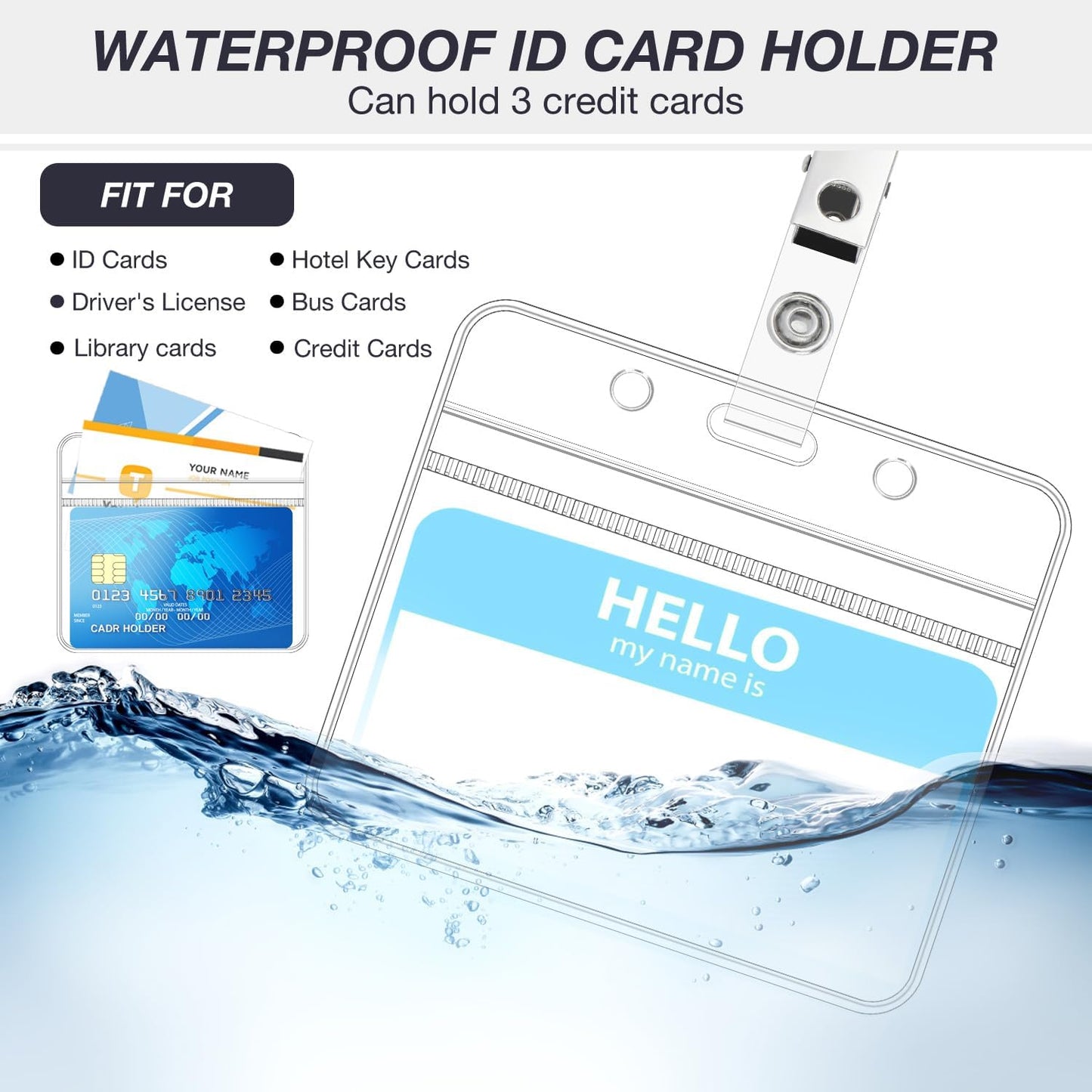 100 Pcs Badge Holders with Clip Extra Thick Clear Name Tag Holder Card Holders Plastic Horizontal Name Badge Holder with Waterproof Resealable Zip