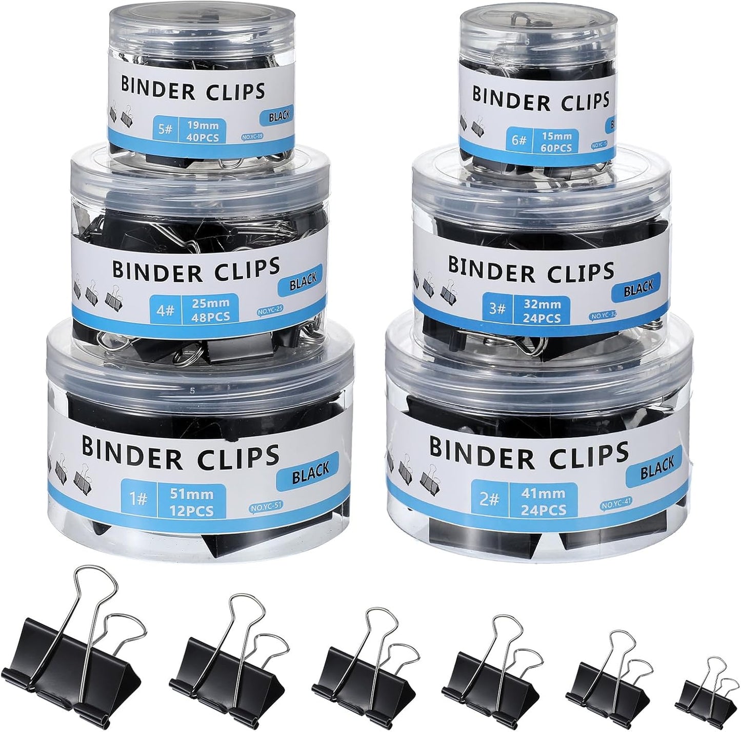 Binder Clips Assorted Sizes Including Extra Large Medium Small Mini and Micro, Office Supplies File Clamps Paper Clips, 6 Sizes in 6 Boxes, 208 PCS Metal Black Clamps for School