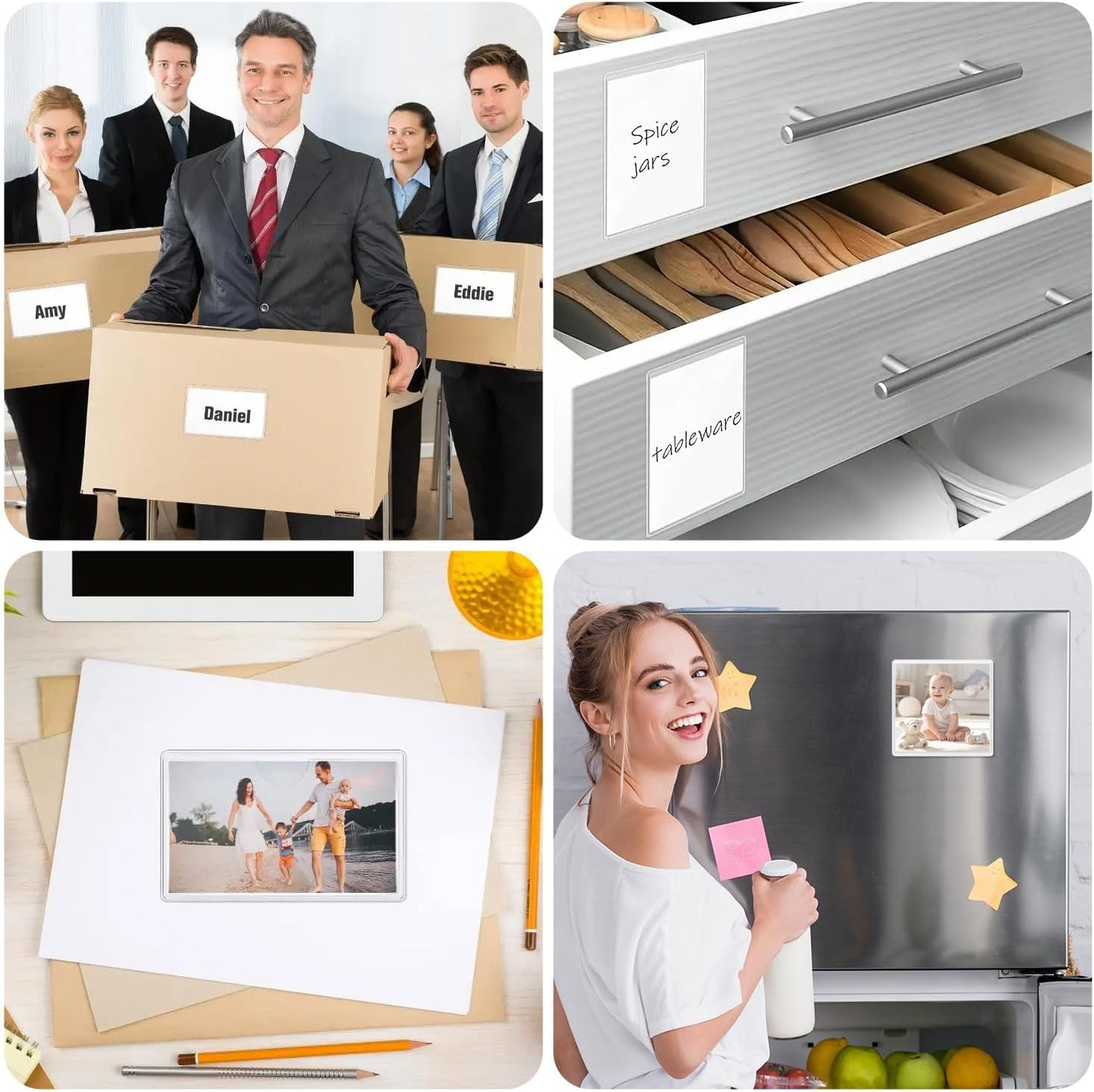 Circloophs 100 Packs Self Adhesive Index Card Pockets for 3”x 5” Card, Adhesive Label Holders with Top Open - 3.7”x 5.3” Clear Adhesive Label Pockets for Storage Bins, Locker, Shelves, Library, Office