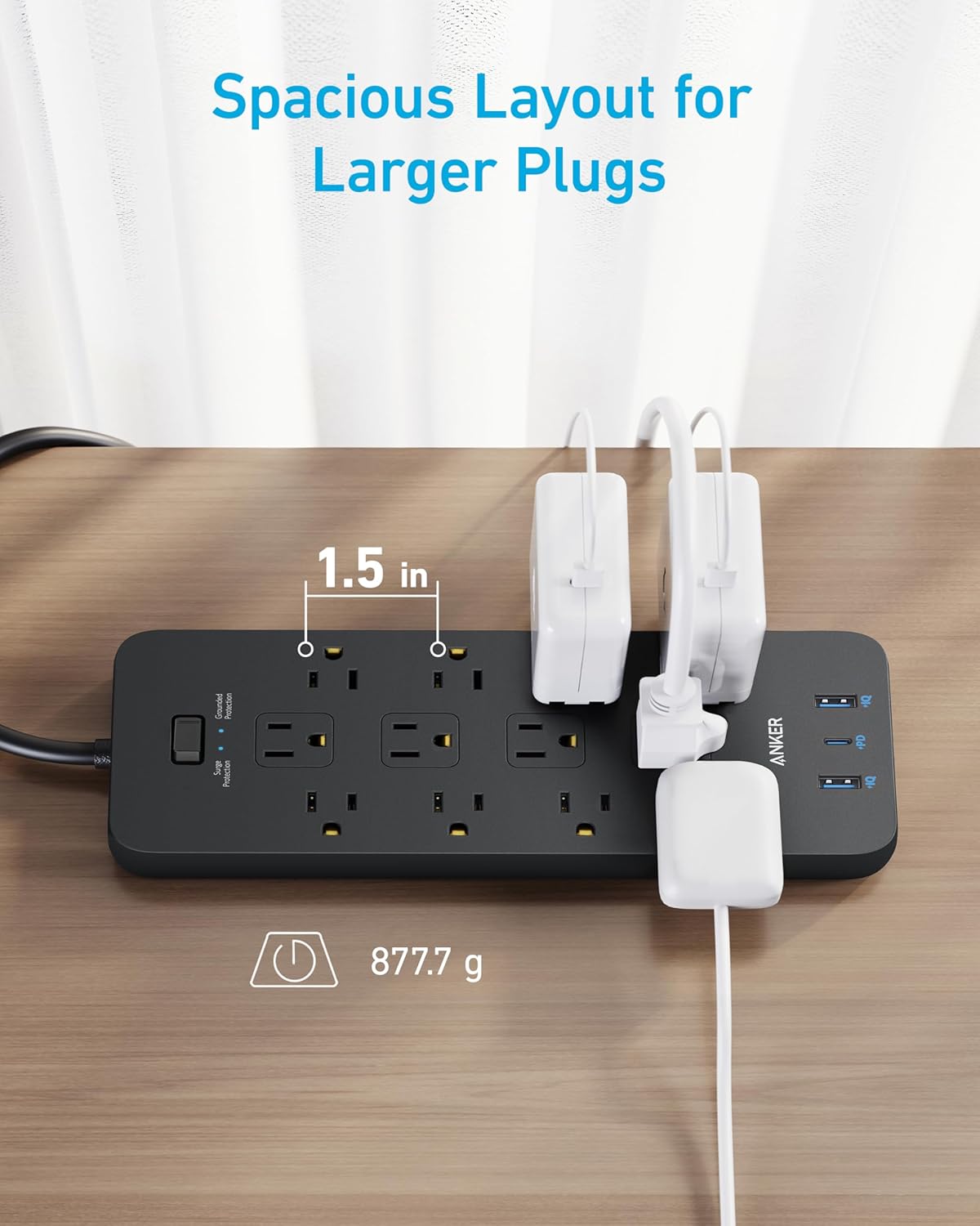 Anker Power Strip with 3 USB Ports, Surge Protector (2100J-10ft), 12 Outlets, 2 USB-A Ports and 1 USB-C Port, Works with iPhone 16/16 Plus/16 Pro/16 Pro Max, for Home, Office, TUV Listed