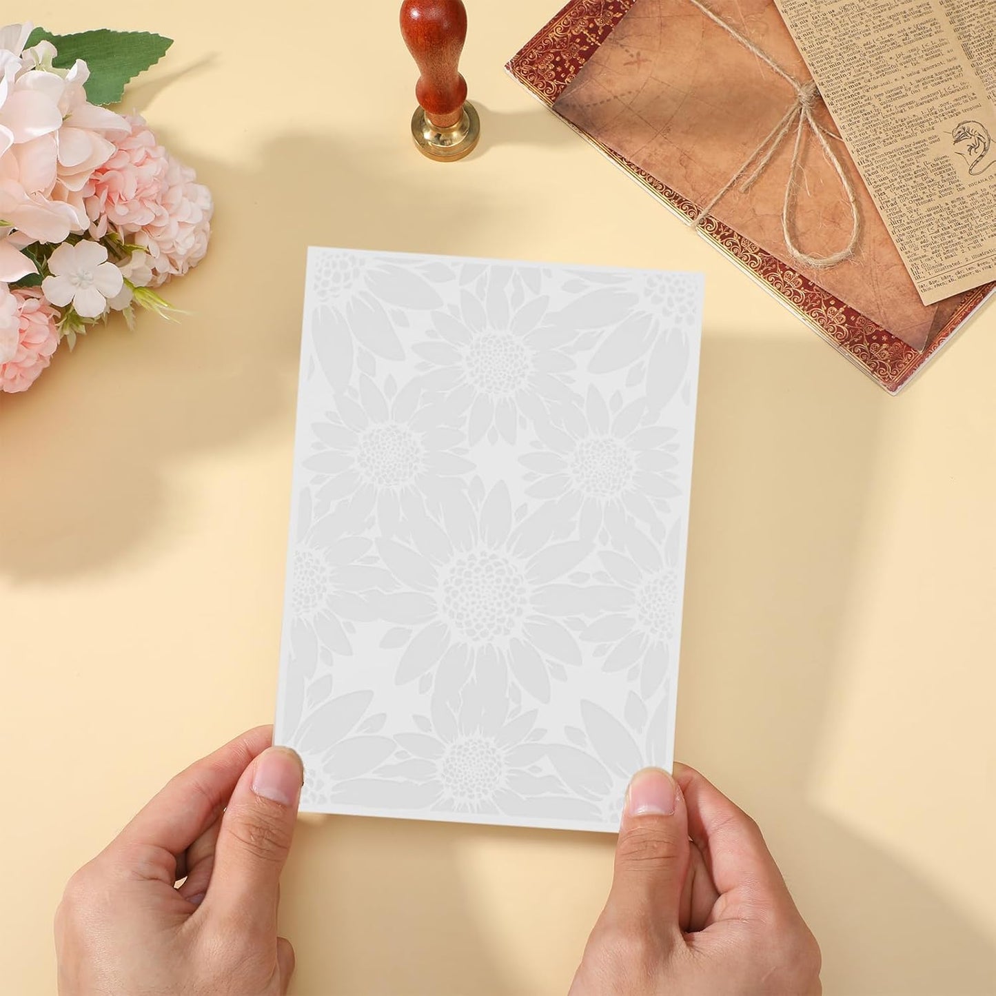 3D Plastic Embossing Folder Template Stereoscopic Sunflower Texture Fades Embossing 5x7 Inch for Card Making DIY Scrapbooking Paper Crafting Handmade Crafts Arts Supplies Polymer Clay Decoration