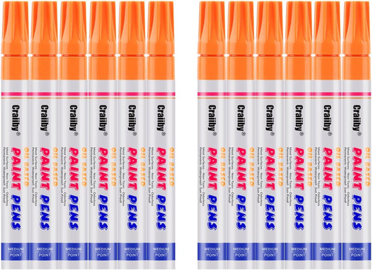 Orange Paint Markers, 12 Pack Oil-Based Waterproof Quick Dry Permanent Paint Pen Set for Rocks Painting, Wood, Fabric, Plastic, Canvas, Glass, Mugs, Metal, Tire, Stone, DIY Craft