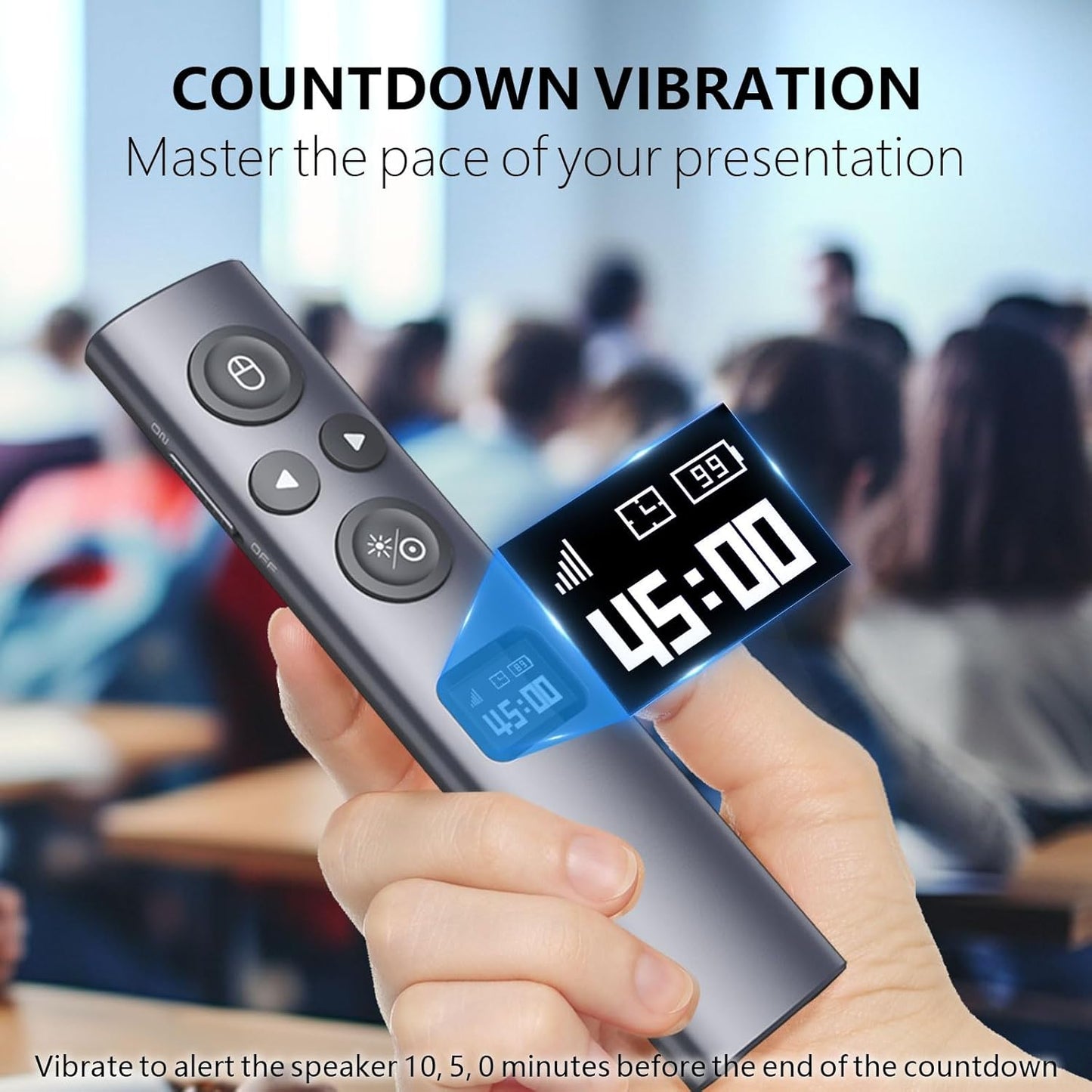 Norwii N95s BLE Presentation Clicker with Digital Pointer for PowerPoint Presentation on TV Screen and Projection Screen, Wireless Presenter Remote with Countdown Timer (Green Light-USB-AC)