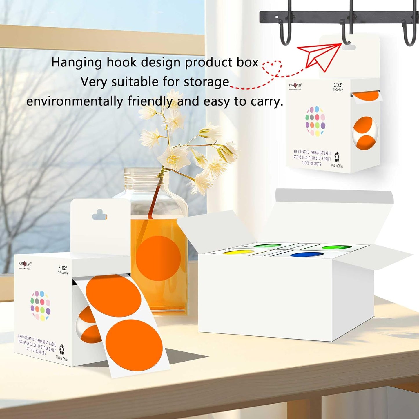 PARLAIM 2 inch Round Color-Code Dot Sticker Labels, 4 Rolls 2000 Adhesive Label Pack in Dispenser Box, Orange