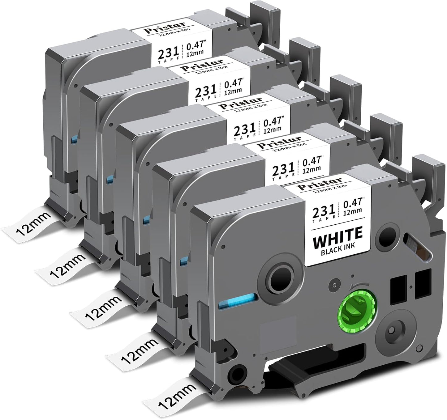 Replace for Brother Label Maker Tape 12mm 0.47 Laminated Black on White TZe-231 TZe231 TZ Tape, PTouch Compatible with Brother P Touch D210 D220 H110 D600 D400 1750 2030 Label Maker Refills, 5X