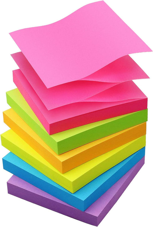 Sticky Notes 3x3 Pop Up Self-Stick Notes Pads with 6 Bright Colors, Easy to Post for Office, School, Home, 6 Pads/Pack, 100 Sheets/Pad(Pop Up)