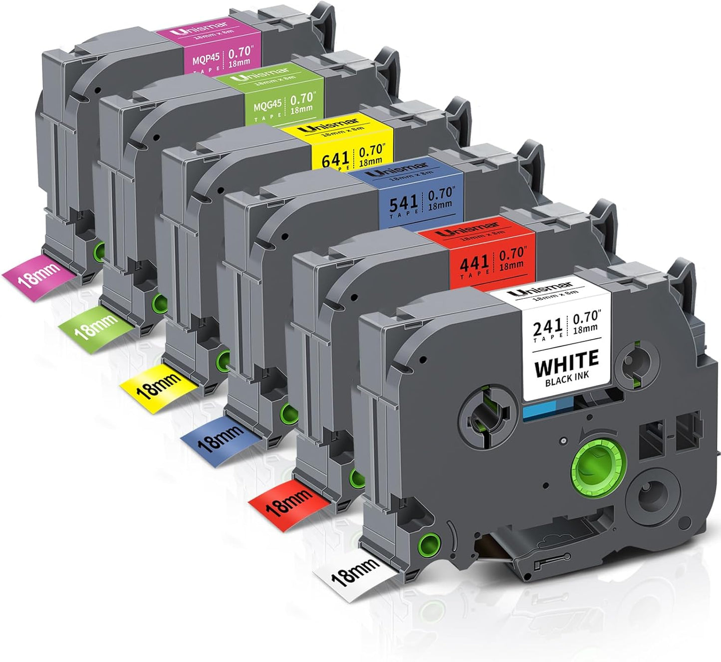 6-Pack TZe 18mm Label Tape Replacement for Brother Label Maker Tape TZ Tape 18mm 0.7 Inch Laminated Colored 3/4 Inch Refills for PT-D410 PT-D400 PT-D600 PT-D610BT, White/Red/Blue/Yellow/Pink/Green