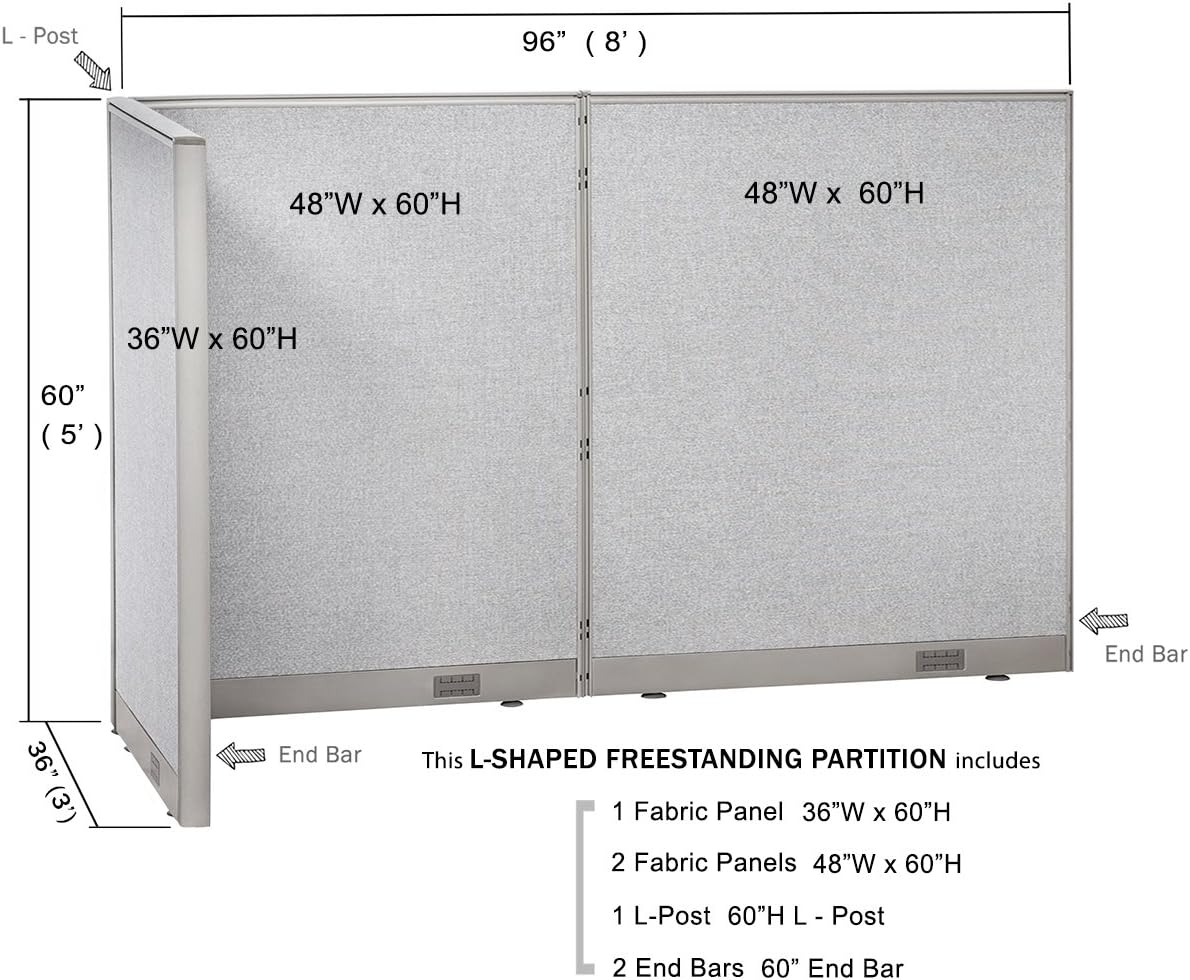 GOF Freestanding L Shaped Office Partition, Large Fabric Room Divider Panel, 36" D x 96" W x 60" H