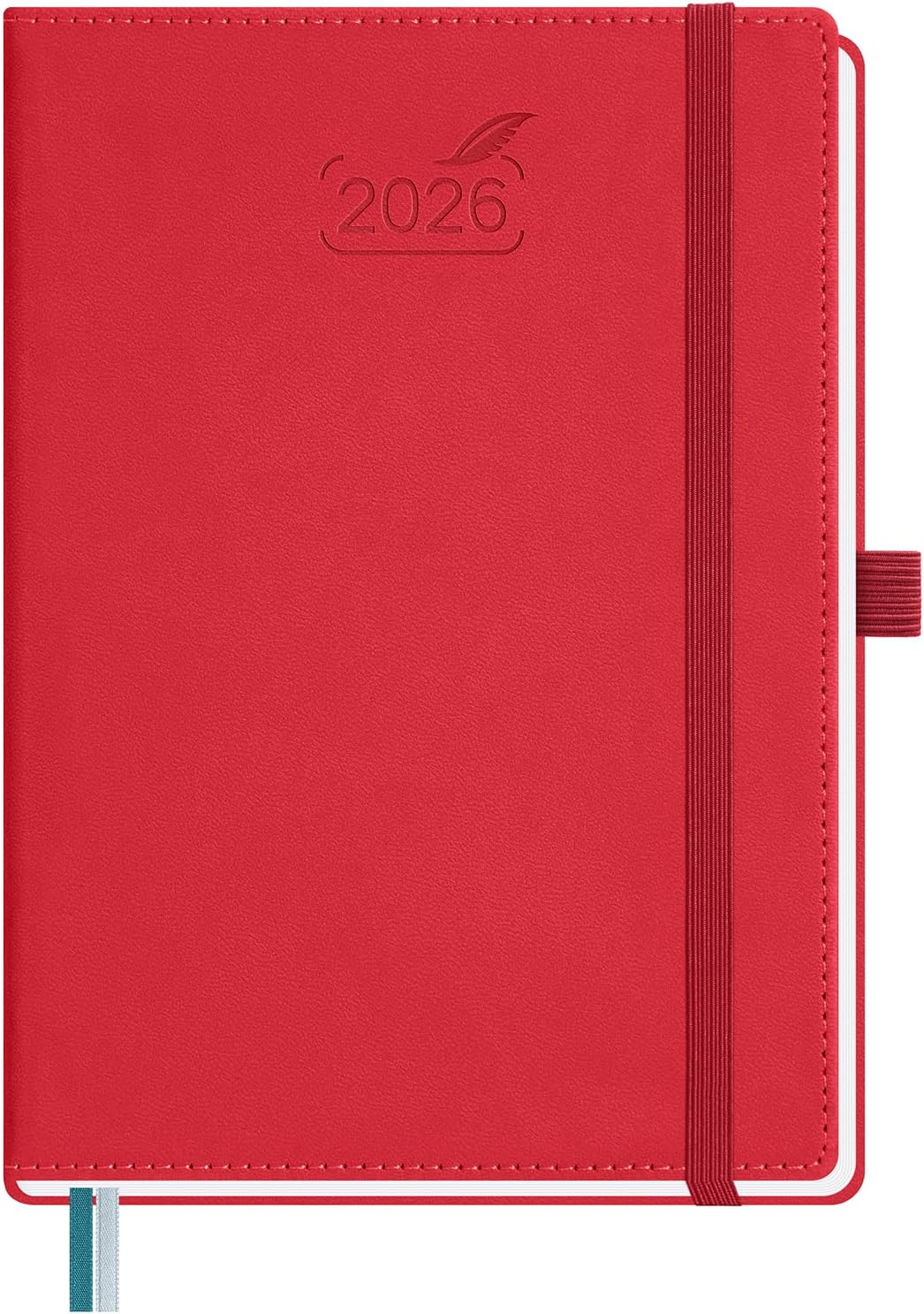 BEZEND 2026 Planner Weekly and Monthly (6" x 8.5") Daily Calendar with Half-Hourly Timeslots & Tabs (Jan-Dec) Note & Expenses, Pen Holder, Inner Pocket, Vegan Leather Hardcover - Red