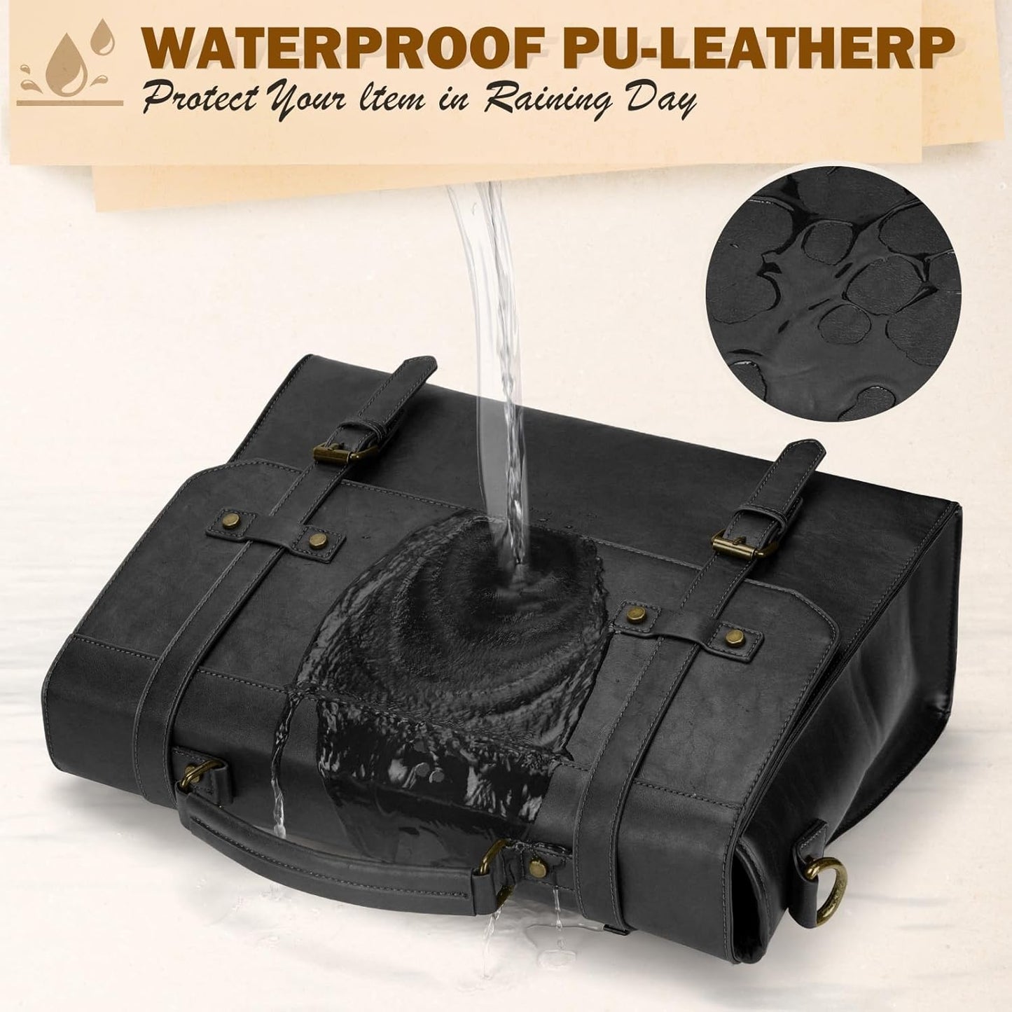 RAINSMORE Mens Messenger Bag 17 Inch Waterproof Vintage Leather Laptop Briefcase Large Laptop Bag Satchel Bag Computer Shoulder Bag for Office Business Travel College,Brown