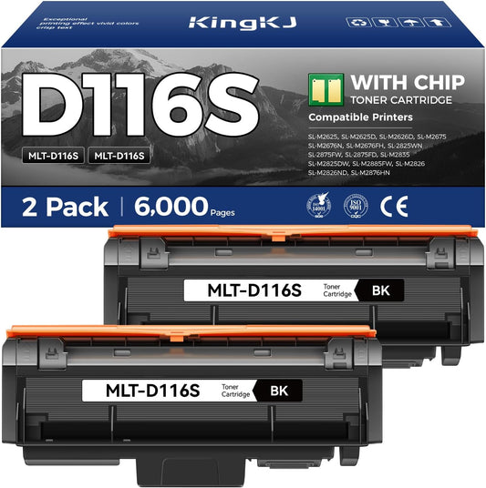 MLT-D116L Toner Cartridge Black 2-Pack High-Yield Replacement for Samsung MLT-D116L D116L MLT-D116S Compatible with Samsung Xpress SL-2625D SL-M2675FN SL-M2825DW SL-2875FW SL-M2835 SL-M2885FW Printer