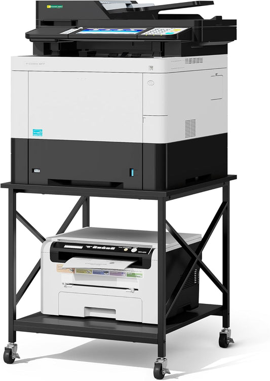 Warmiehomy 24"x24"x24" Large Printer Stand with Storage, 2 Tier Rolling Printer Cart Table, Mini Fridge Stand with Wheels, Use for 3D Laser Printer Home Office, Black