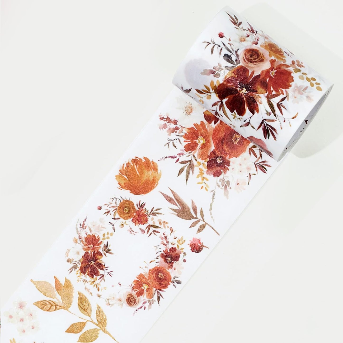 WT Copper Wide Washi Tape for Journaling, Scrapbooking, and DIY Crafts, Autumn Watercolor Floral Decorative Masking Tape, 60mm Width, 5m Length (One Roll)