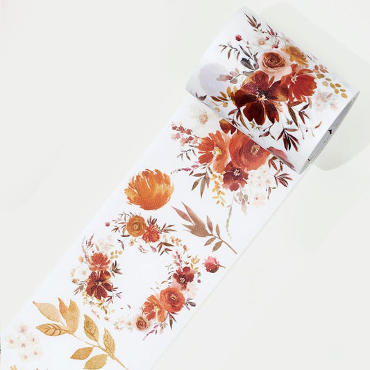 WT Copper Wide Washi Tape for Journaling, Scrapbooking, and DIY Crafts, Autumn Watercolor Floral Decorative Masking Tape, 60mm Width, 5m Length (One Roll)
