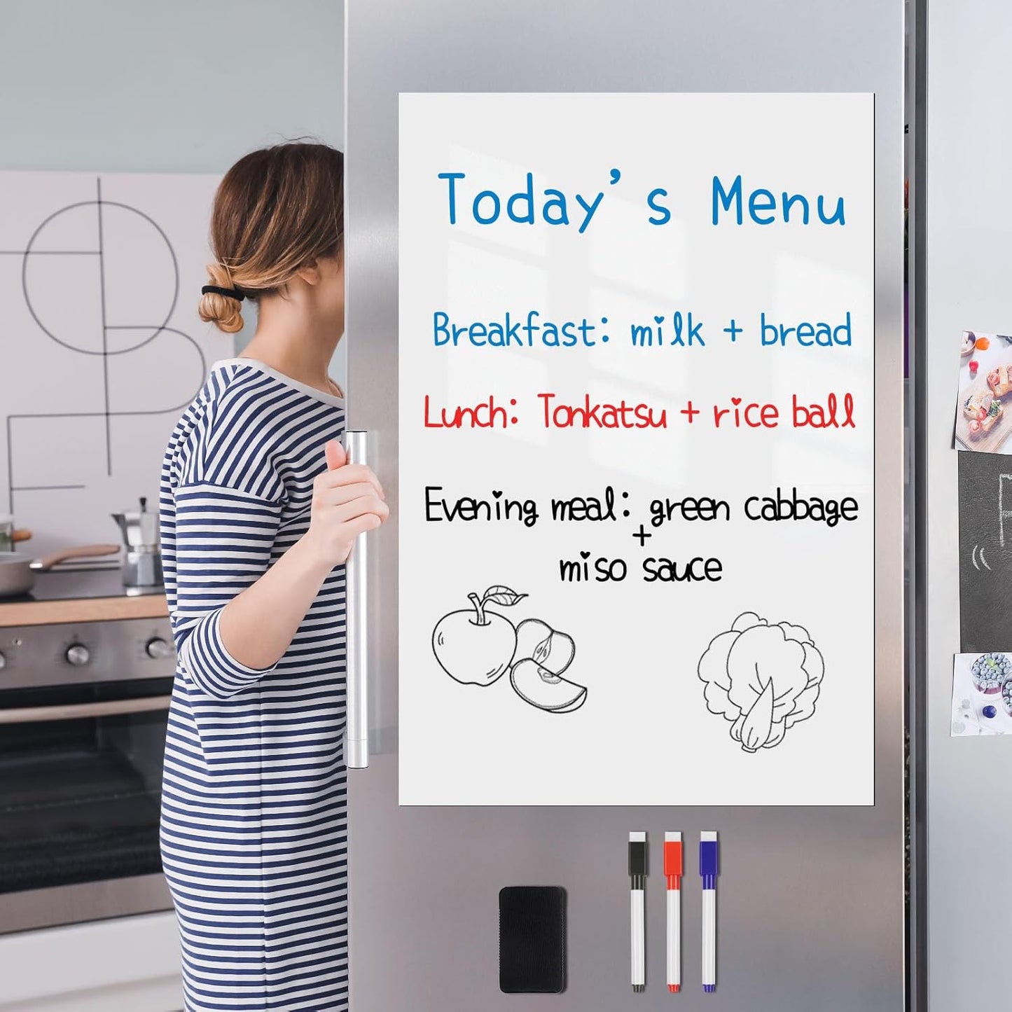 Magnetic Fridge White Board Paper, 36" x 48" Large Dry Erase Board Sheet for Organizer and Planner, Kitchen Refrigerator Whiteboard for Family to-do List, Includes Markers and Eraser