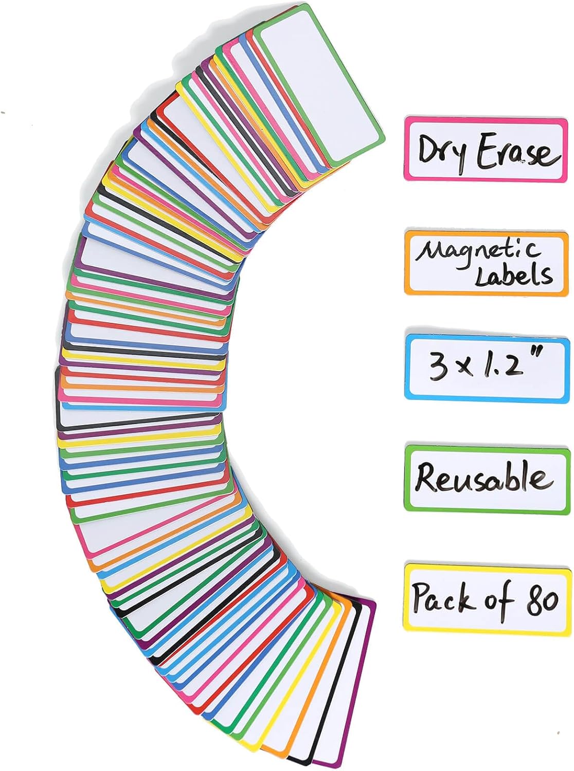 Dry Erase Magnetic Labels: 80PCS, 3x1.2”, Magnetic Name Tags Plates for School Classroom & Office, Reusable Name Magnets for Whiteboards, Lockers, Iron Shelf & Fridge