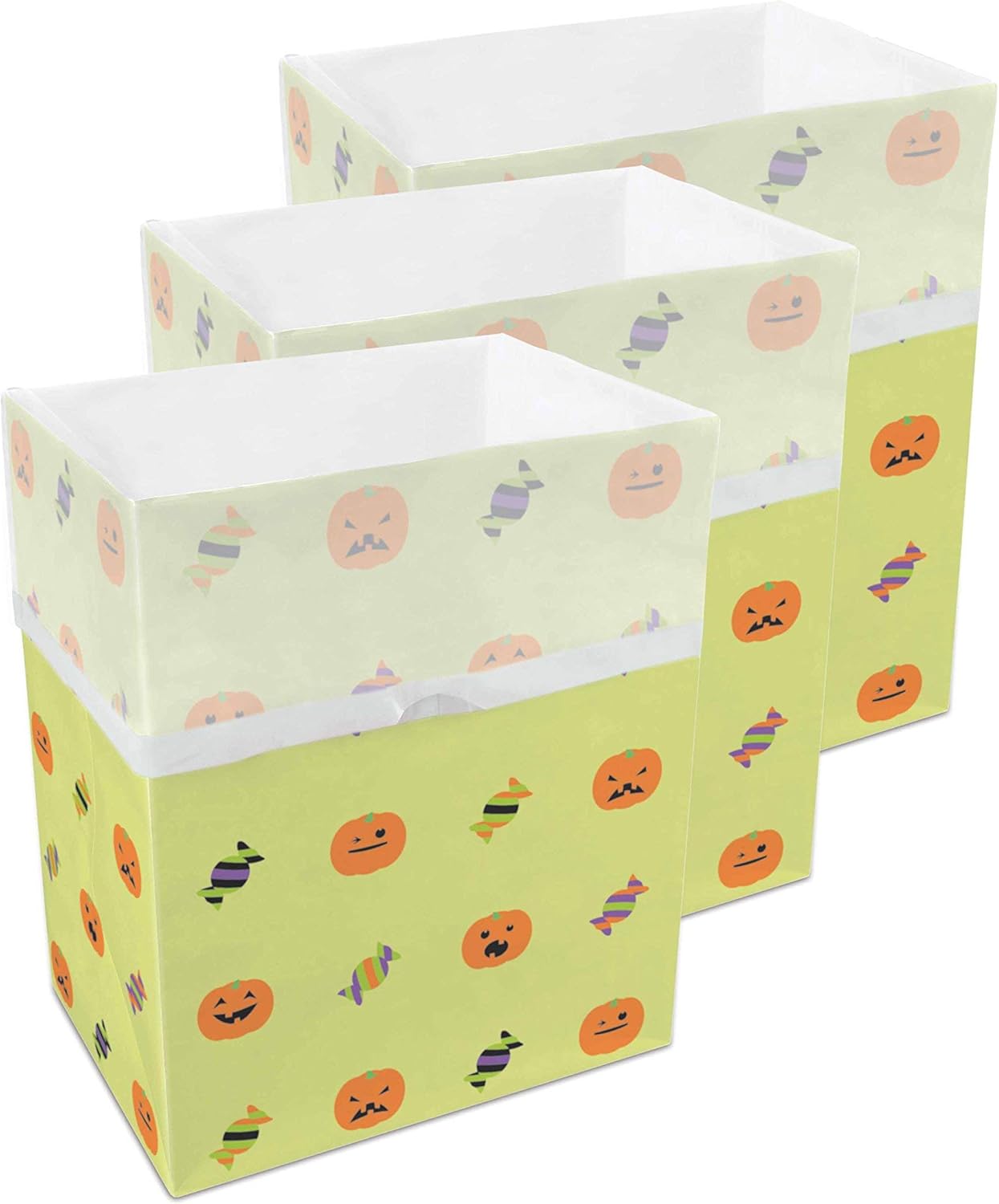 | 13 Gallon Disposable Trash Cans (3-Pack) with Fitted Trash Bags - Reusable Garbage and Recycling Bins for Parties, Events, and More (Halloween - 17" Height x 13.5" Width x 10" Depth)