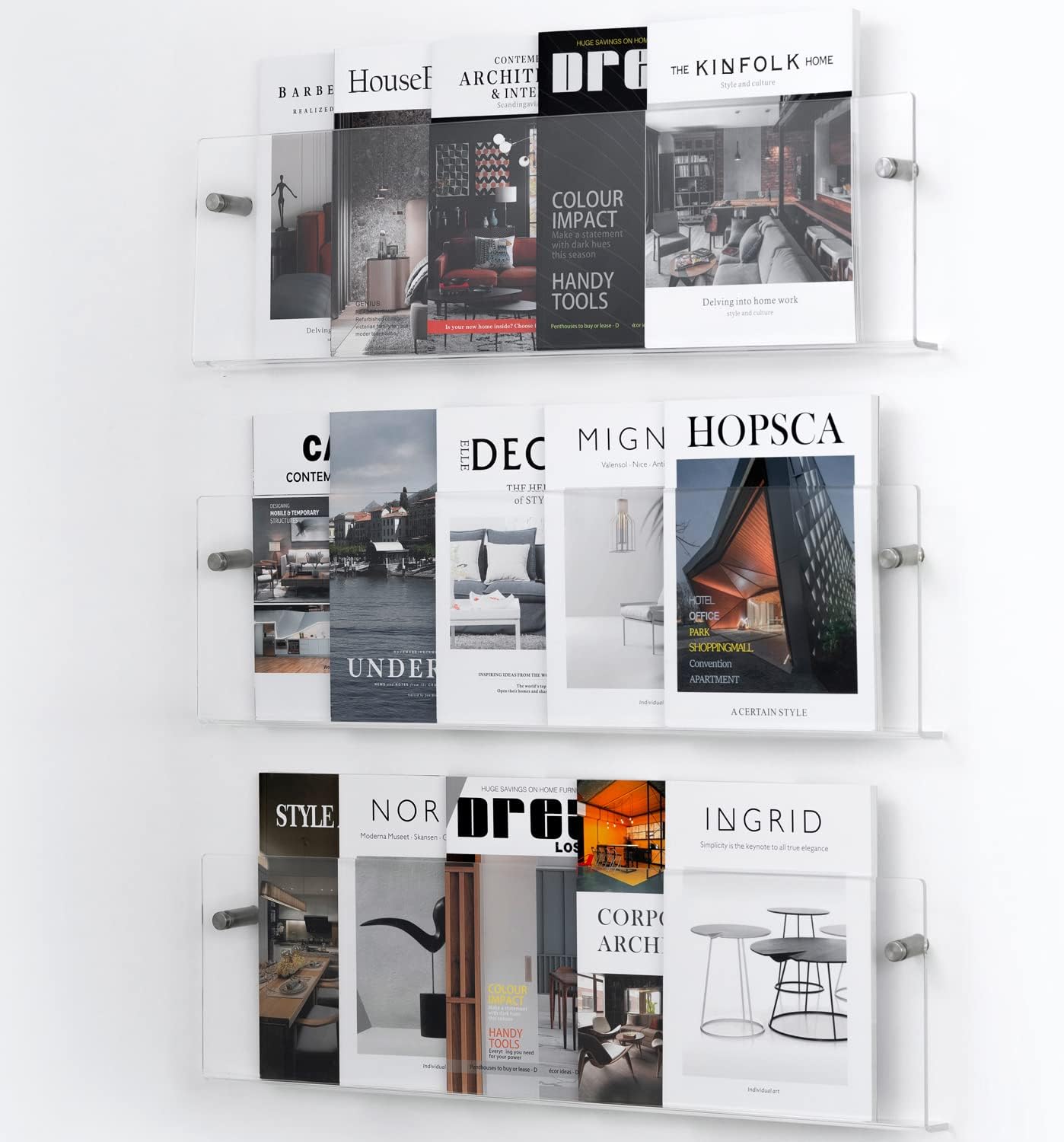 Clear Acrylic Brochure Holder Wall Mount 3 Tier, Hanging Bookshelf Magazine Rack Literature Storage Rack for Waiting Room, Living Room, Office, Home Display