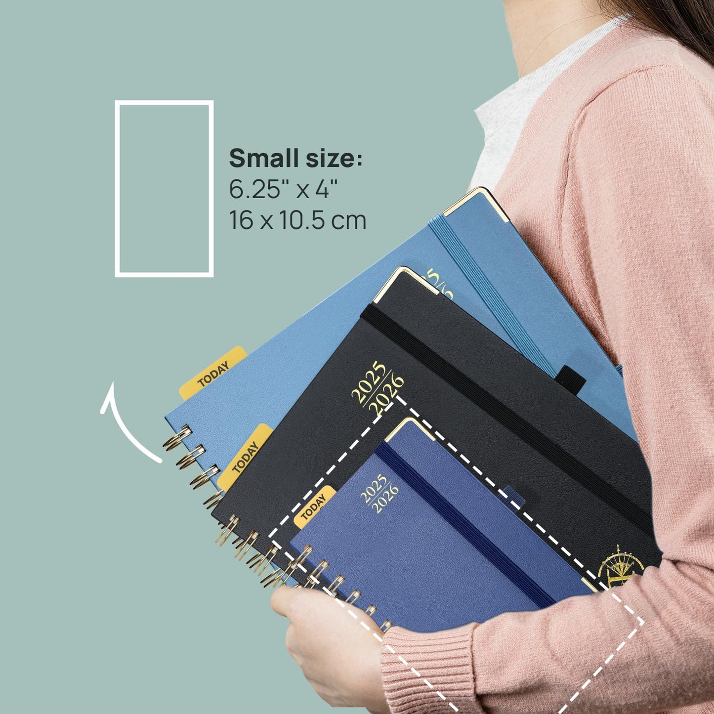 POPRUN Pocket Planner 2025-2026 (Spiral Hardcover - 4''x 6.25''), Daily Weekly and Monthly (July 2025 - June 2026) with Hourly Time Slots, for Purse, 100 GSM - Orange